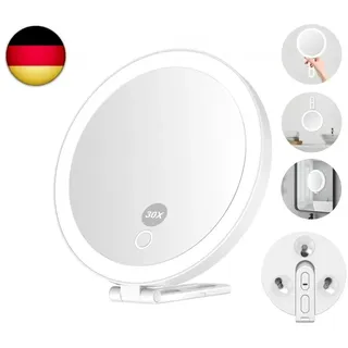 Mocado 30 Fach Vergrößerungsspiegel mit Licht, 15.7cm Reisespiegel mit 3 S