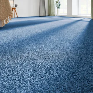 ANDIAMO Teppichboden "Kräuselvelours Ines" Teppiche Uni Farben, Breite 400 cm, strapazierfähig & pflegeleicht Gr. B/L: 400 cm x 350 cm, 8,5 mm, 1 St., blau (dunkelblau) Teppichboden