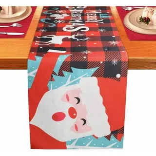 Weihnachten Tischläufer Rot, Weihnachtsmann Leinen Tischdecke Winter