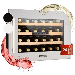 Klarstein Weinkühlschrank Vinsider 24D, für 24 Standardflaschen á 0,75l,Wein Flaschenkühlschrank Weintemperierschrank Weinschrank Kühlschrank silberfarben