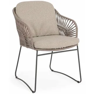 Gartenstuhl Carles Stoff und Metall, modern skandinavisch, taupe beige, inkl. Kissen, Outdoor