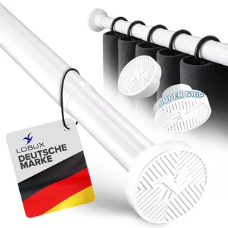 Gardinenstange ohne bohren [weiß, 140-260cm] – Ø 25mm - Teleskopstange zum Klemmen – Duschvorhangstange ohne bohren – Vorhangstange, Duschstange, Klemmstange für Gardinen, Kleiderstange, Katzennetz