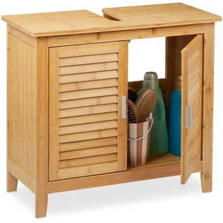 Relaxdays Waschbeckenunterschrank Bambus, HxBxT: 60x67x30 cm, Natur