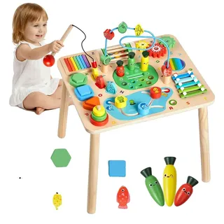 Vevor Holz Aktivitätstisch, Montessori Spielzeug, 13-in-1-Lerntisch, Spieltisch Aktivitätstisch für Kinder ab 6 Monaten, ideales Geschenk für Geburtstag, Weihnachten oder Kindertag, 6-36 Monate