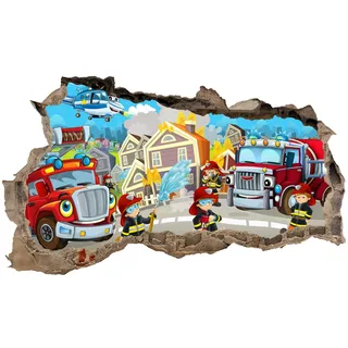 3D Wandtattoo Mauerloch Wandsticker Wandaufkleber Durchbruch Kinder selbstklebend H 60 x B 100 Schlafzimmer Kinderzimmer (WL50 Feuerwehr)