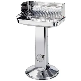 Hatex Holzkohlegrill Edelstahl Stand-Säulengrill Holzkohle silberfarben