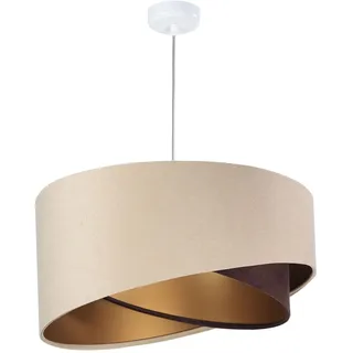 Licht-Erlebnisse Hängelampe Stoff Metall in Weiß Beige Braun Gold Esstisch Esszimmer Ø50 cm E27 Doppelschirm Design Pendelleuchte Wohnzimmer MARLON