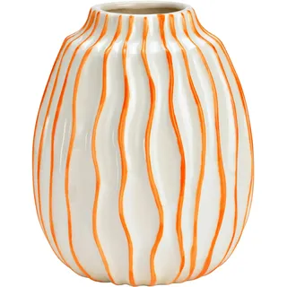 Vase gestreift aus Keramik Orange/Weiß
