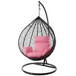 KIDEO Hängesessel Hängesessel MANACOR schwarz, mit Gestell und Kissen rosa