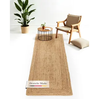 carpetfine Juteteppich Nele Läufer Brücke Beige handgewebt aus Jute 80x400 cm | Moderner Naturfaserteppich im Boho Style für Küche, Flur und Brücke