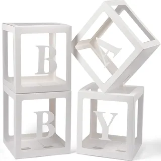 Royouzi Party Deko Box, Babyparty Deko Box 4er-Pack Transparente Ballonbox | Mit Vier Buchstaben BABY, Geeignet für Verschiedene Partys Hochzeiten, Geburtstage, Babypartys