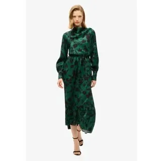 Superdry für Damen. W8011790A Langes grünes Jacquard-Kleid mit Umlegekragen (M), Lässig, Viskose, Langarm