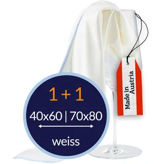 culiclean Mikrofaser Poliertuch Gläser – Set: 2X, 40x60+70x80, weiß | Putztücher, Fenstertücher, Poliertücher, Glastücher, Mikrofasertücher, fusselfrei, waschbar bei 95 °C, Stoffgewicht 190 g/m2