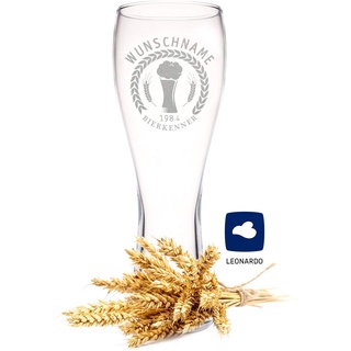 Leonardo Weizenglas mit Gravur - Bierkenner - Personalisiert mit Namen & Geburtsjahr - Geschenk für Papa auch als Vatertagsgeschenk 0,5l Bierglas Weizenbierglas als Geburtstagsgeschenk für Männer