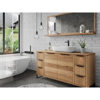 Woodkings Badset Sydney 2teilig I Waschtisch 138cm mit Spiegel I Echtholz Wildeiche I Waschtischunterschrank Badmöbel Badezimmer Möbel Holz Unterschrank Badschrank Badmöbel