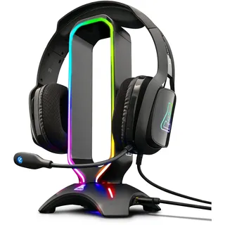 THE G-LAB K-Stand Radon Gaming Kopfhörer Stander - RGB-Hintergrundbeleuchtung, USB-Hub 2 x 2,0, rutschfeste Basis - Universalhalterung für Gamer-Kopfhörer - PC PS4 Xbox (Schwarz)