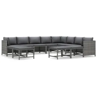 vidaXL 12-tlg Garten-Lounge-Set mit Kissen Poly Rattan Grau
