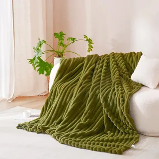 Nayoroom Kuscheldecke Winter Flauschig Kaninchen Fleecedecke 220x240 cm Grün Warm Fellimitat Decke Kuschelig Wolle Aesthetic Wohndecke Olivgrün Wolldecken Weiche Sofadecken für Couch überwurf Set