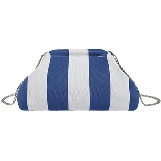 CXINLky Sommer Strand Clutch Damen, Gestrickt Gestreift Kontrastfarbe Handtaschen Klein Clutch Gewebte Tasche für Sommerstrände, Shopping, Reisen-Neu Blau mit Kette