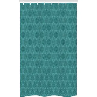 ABAKUHAUS orientalisch Schmaler Duschvorhang, Verziert Jugendstil-Details, Badezimmer Deko Set aus Stoff mit Haken, 120 x 180 cm, Petrol Blau Türkis