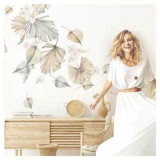 Grandora Wandsticker Boho Blätter Wandtattoo für Wohnzimmer | Tropische Pflanzen Wandaufkleber Schlafzimmer Boho Style Flur Wanddeko DL994-04
