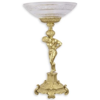 Casa Padrino Barock Glasschale mit Bronze Ständer Gold Ø 32,7 x H. 56,4 cm - Prunkvolle Obstschale - Barock Deko Accessoires