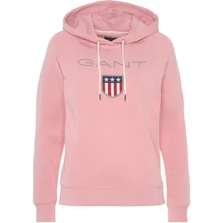 Sweatshirt GANT "GANT SHIELD SWEAT HOODIE" Gr. M (38), pink (blushing pink) Damen Sweatshirts mit großer Label-Applikation vorne