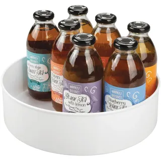 mDesign Lazy Susan Küchenregal – praktisches Gewürzregal für Küchenschrank – drehbarer Gewürzhalter aus Kunststoff – weiß