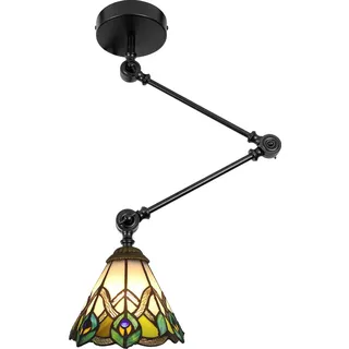 FSLiving Pendelleuchte Höhenverstellbar Hängeleuchte - Glas Esszimmerlampe Pendellampe für Küche Wohnzimmer Schlafzimmer - Tiffany-Stil Hängelampe mit E27-Fassung XDD535