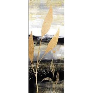 artissimo Glasbild Glasbild 30x80cm Bild aus Glas Aquarell-Malerei Zweige schwarz gold, Natur und Pflanzen: Dekorative Kunst II beige|gelb