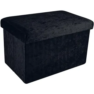 Intirilife Sitzbank 49x30x30 cm in Samt Schwarz - Sitzwürfel mit Stauraum und Deckel mit Samtbezug