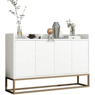 Merax Modernes Sideboard im minimalistischen Stil 4-türiger griffloser Buffetschrank für Esszimmer, Wohnzimmer, Küche weiß