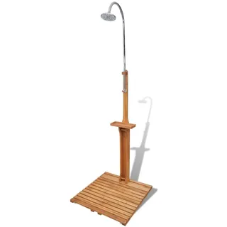 Festnight Gartendusche mit Bodenplatte Holz Aussendusche Garten Outdoor Dusche Garten Pool Pooldusche Verstellbarer Wasserdruck Drehbarer Duschkopf 75x75x221 cm