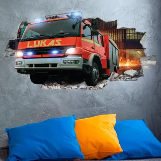 tjapalo® vz64 tjapalo® 3D Wandtattoo mit Namen Wandtattoo Feuerwehr Auto Wandaufkleber Wandtattoo Kinderzimmer junge Wandsticker Feuerwehr Kinder Deko Wandbild, Größen Name: B50xH24cm