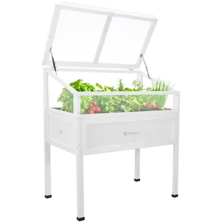 Greenspot - Hochbeet Balkon mit Haube - Hochbeet mit Frühbeetaufsatz - 110x55x120cm - aus Holz - Terrasse Minigewächshaus, Frühbeetkasten mit Deckel, Kräuterbeet - Vintage Weiß