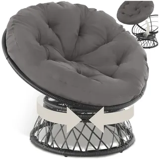 tectake® Papasansessel, gemütlicher Drehsessel mit Kissen rund, bequemer Rattansessel, Loungesessel drehbar, runder Relax Korbsessel Rattan für Wohnzimmer, Leseecke, Lounge - schwarz