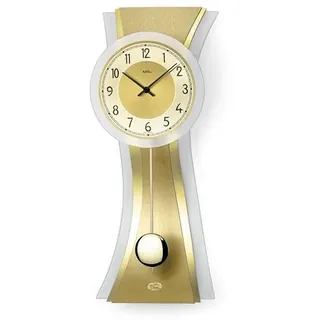 Pendelwanduhr AMS "W7267", grau (messingfarben), Wanduhren, B/H/L: 63cm x 23cm, Quarzuhr, Messing-/Glasgehäuse,Wohnzimmer,Made in Germany