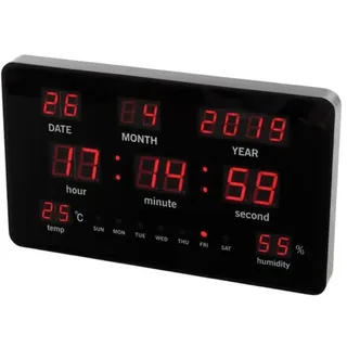 Perel Digitale LED-Wanduhr 489,0 cm  mit großen roten LED-Ziffern schwarz/rot
