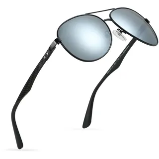 ZENOTTIC Sonnenbrille Herren Damen Polarisiert Retro Pilotenbrille Kohlefaser Metall Rahmen UV400 Schutz Fahren Reisen Angeln Sport - L