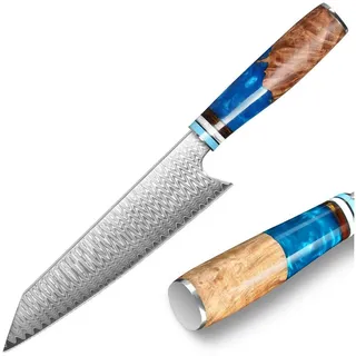 KEENZO Damastmesser Damast Kiritsukemesser 67 Schichten Damaststahl Damast Küchenmesser, Damaststahl, Harzgriff blau