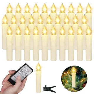 ZIYOUDOLI 30er LED Weihnachtskerzen mit Fernbedienung Timer Dimmbar, Christbaumkerzen Kabellose Weihnachtsbaumkerzen für Weihnachtsbaum Weihnachtsdeko Hochzeit (30stück)