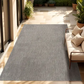 Paco Home Outdoor Teppich, Flachgewebe Einfarbig Modern Wetterfest für Terrasse Küche Grau, 200x280 cm,