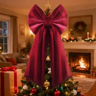 Rote Schleifen Weihnachtsbaum Deko, Weihnachtsschleifen Weihnachtsdeko Outdoor, 90x45 cm Groß Samtschleife Baumspitze Weihnachten, Festliche Schleifendeko für Weihnachtsbaum, Haustür, Kamin & Kranz