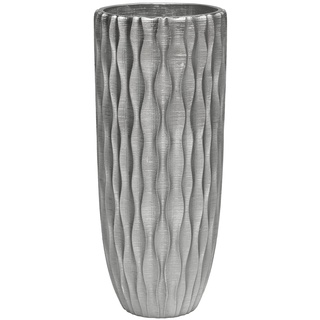 Suanti Dekorative Blumenvase (33 cm), Groß Silberne Vase mit Wasserwellenmuster, Für Home Office Dekor, Tischdeko,Nachhaltig, Wasserdicht, DIY Trockenblumen Dekor Vasen (Silbrig)