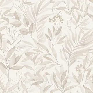 Rasch Textil Tapete 286069 - Helle Papiertapete mit beigen Blättern in moderner Aquarelloptik- 10,05m x 0,53m