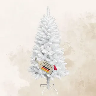 RS Trade Künstlicher Weihnachtsbaum 1015 Weiß 150 cm mit Metallständer, weißer Tannenbaum, künstlicher Christbaum, Kunstbaum Weihnachten, einfacher Aufbau, schwer entflammbar, für Allergiker geeignet