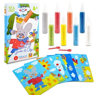 Sabbiarelli – Kit Der Hase Giulio und Die Wolke Olga 4+ | Sand-Art-Set | Enthält Klebemotive, Farbsand und 2 Abziehwerkzeuge | 100% Made in Italy | Kinder 4-8 Jahre