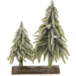 Tanne x2 28x16x28cm auf Fuß mit Schnee grün/weiß