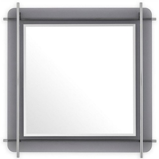 Casa Padrino Spiegel Luxus Spiegel Silber / Grau 85,5 x 5 x H. 85,5 cm - Quadratischer Wandspiegel mit grau getöntem Glasrand und Edelstahl Stangen - Luxus Kollektion