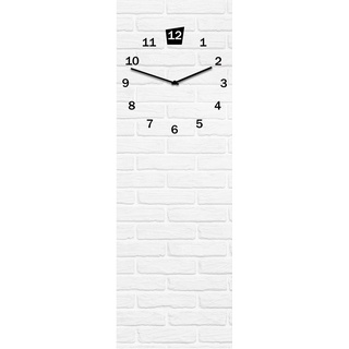 Wanduhr White - lautlose Uhr aus Glas Made in EU - Glasuhr inklusive Wandaufhängung - Wanduhr ohne Tickgeräusche mit Metallzeiger - Mauer Steinoptik Stein weiß Vintage rechteckig lautlos - 20 x 60 cm